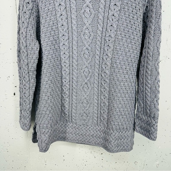 Carraig Donn Irish XL Gray 100% Wool Fisherman  Cable Knit Turtleneck Sweater - Picture 5 of 13